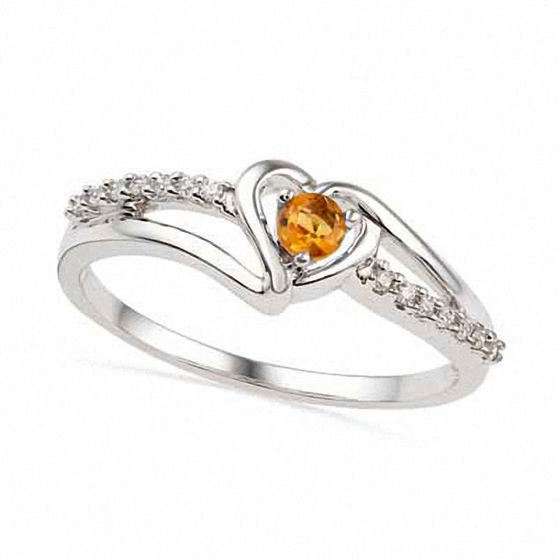 Citrine and 0.05 CT. T.W. Natural Diamond Heart Ring in Sterling Silver