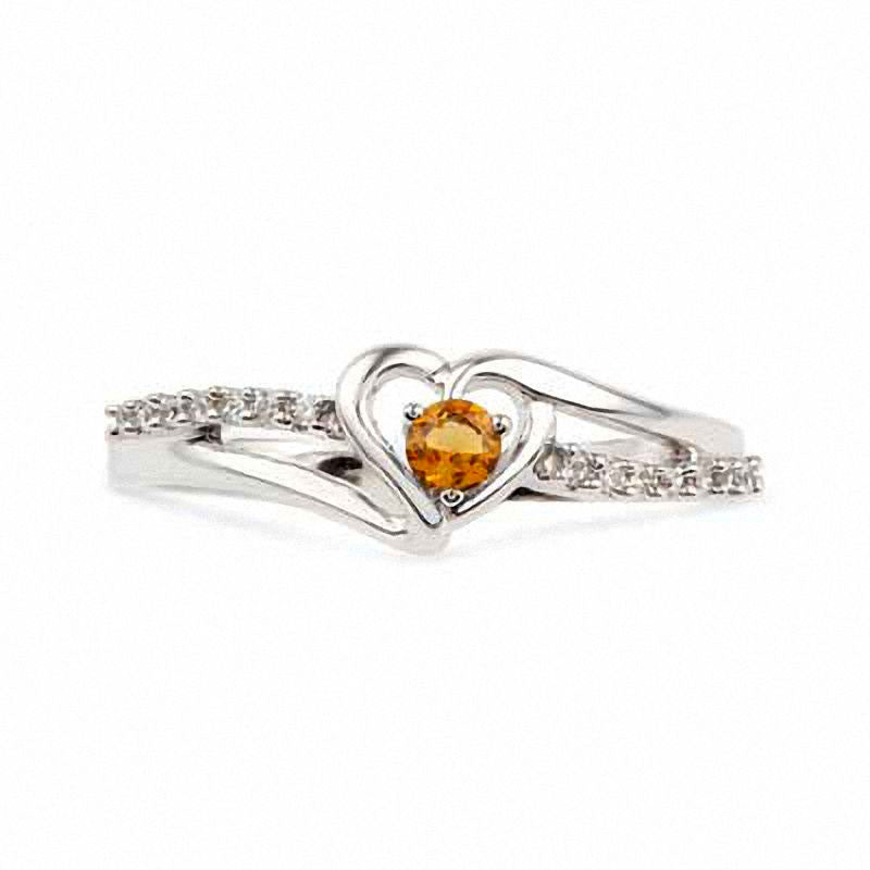 Citrine and 0.05 CT. T.W. Natural Diamond Heart Ring in Sterling Silver