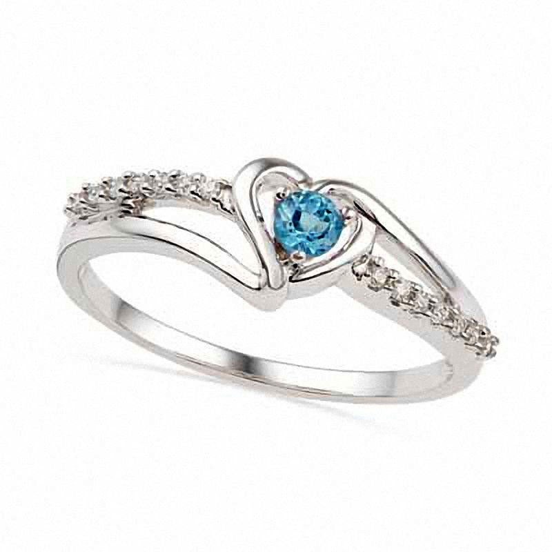 Blue Topaz and Natural Diamond Accent Heart Ring in Sterling Silver