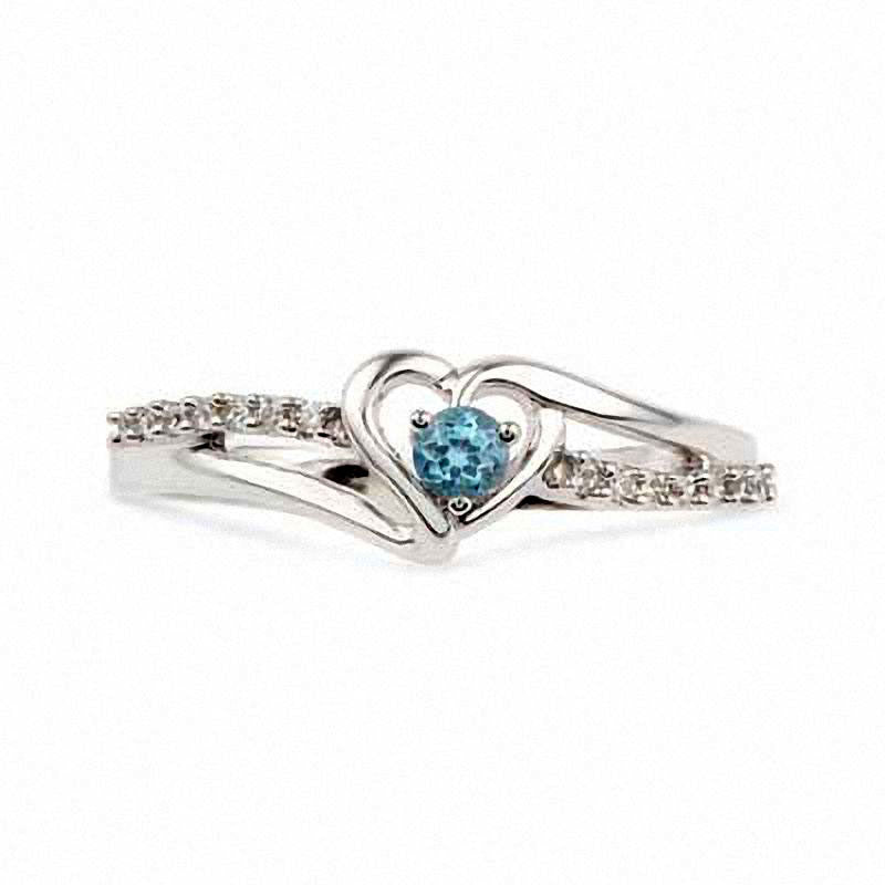 Blue Topaz and Natural Diamond Accent Heart Ring in Sterling Silver