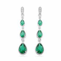 Pear-Shaped Lab-Created Emerald and Diamond Accent Drop Earrings in Sterling Silver