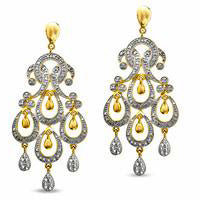 Diamond Accent Chandelier Drop Earrings in Sterling Silver and 18K Gold Plate