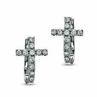 0.25 CT. T.W. Diamond Cross Hoop Earrings in Sterling Silver