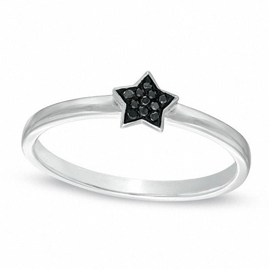 Enhanced Black Natural Diamond Accent Star Ring in Solid 10K White Gold