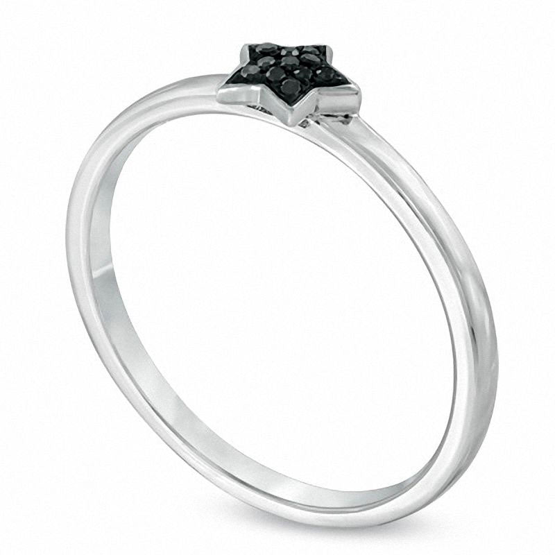 Enhanced Black Natural Diamond Accent Star Ring in Solid 10K White Gold