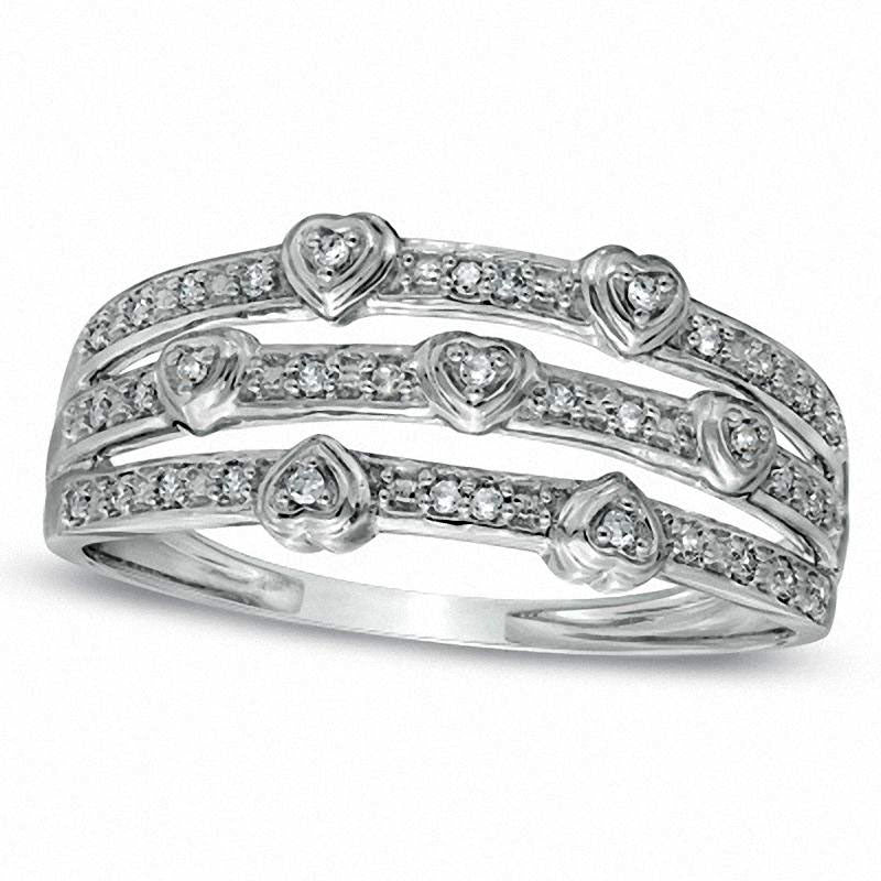 Natural Diamond Accent Stacked Hearts Ring in Solid 10K White Gold