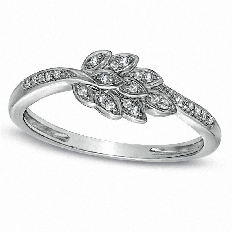 Natural Diamond Accent Leaves Cluster Ring in Solid 10K White Gold