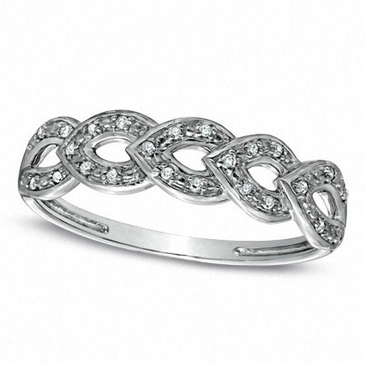 Natural Diamond Accent Open Interlocking Leaves Ring in Solid 10K White Gold