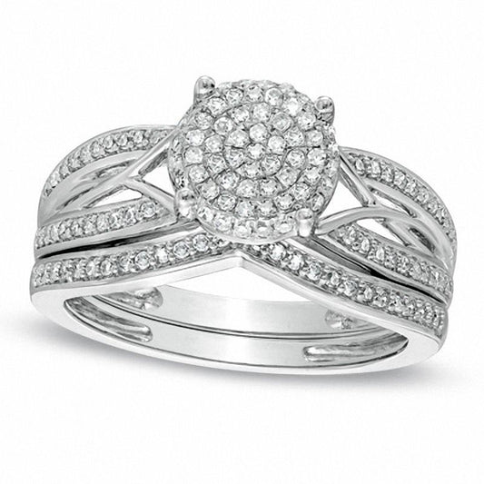 0.33 CT. T.W. Natural Diamond Cluster Intertwined Bridal Engagement Ring Set in Solid 10K White Gold