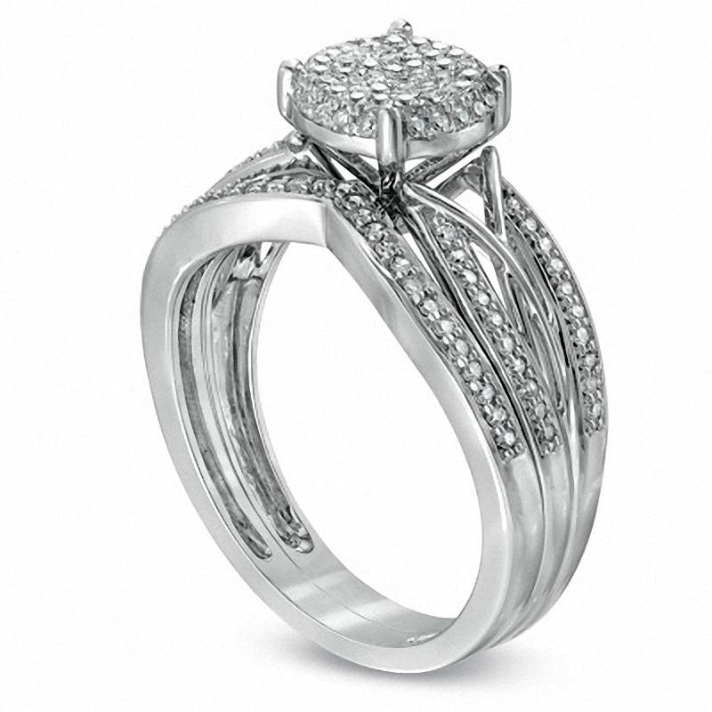 0.33 CT. T.W. Natural Diamond Cluster Intertwined Bridal Engagement Ring Set in Solid 10K White Gold