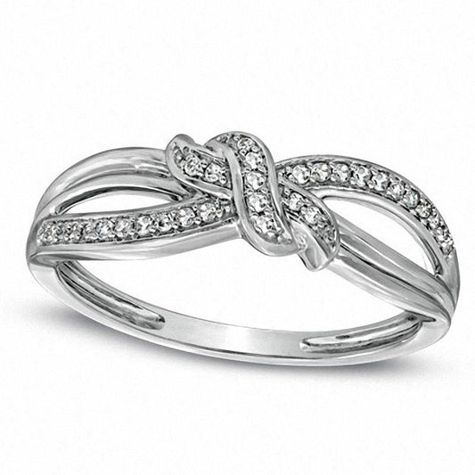 Natural Diamond Accent Split Shank Knot Ring in Solid 10K White Gold