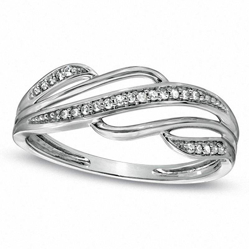 Natural Diamond Accent Split Waves Ring in Solid 10K White Gold