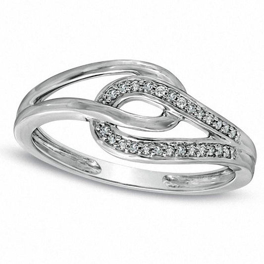 Natural Diamond Accent Interlocking Loops Ring in Solid 10K White Gold