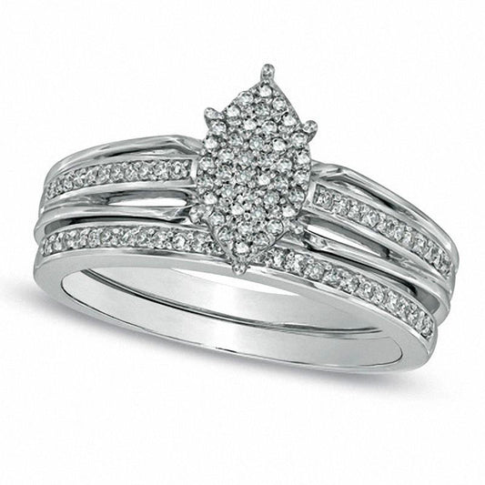 0.25 CT. T.W. Natural Diamond Marquise Cluster Bridal Engagement Ring Set in Solid 10K White Gold