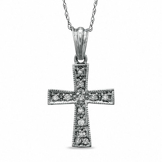 0.1 CT. T.W. Natural Diamond Cross Pendant in 10K White Gold