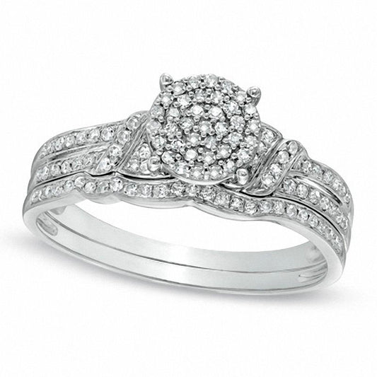 0.25 CT. T.W. Natural Diamond Cluster Bridal Engagement Ring Set in Solid 10K White Gold