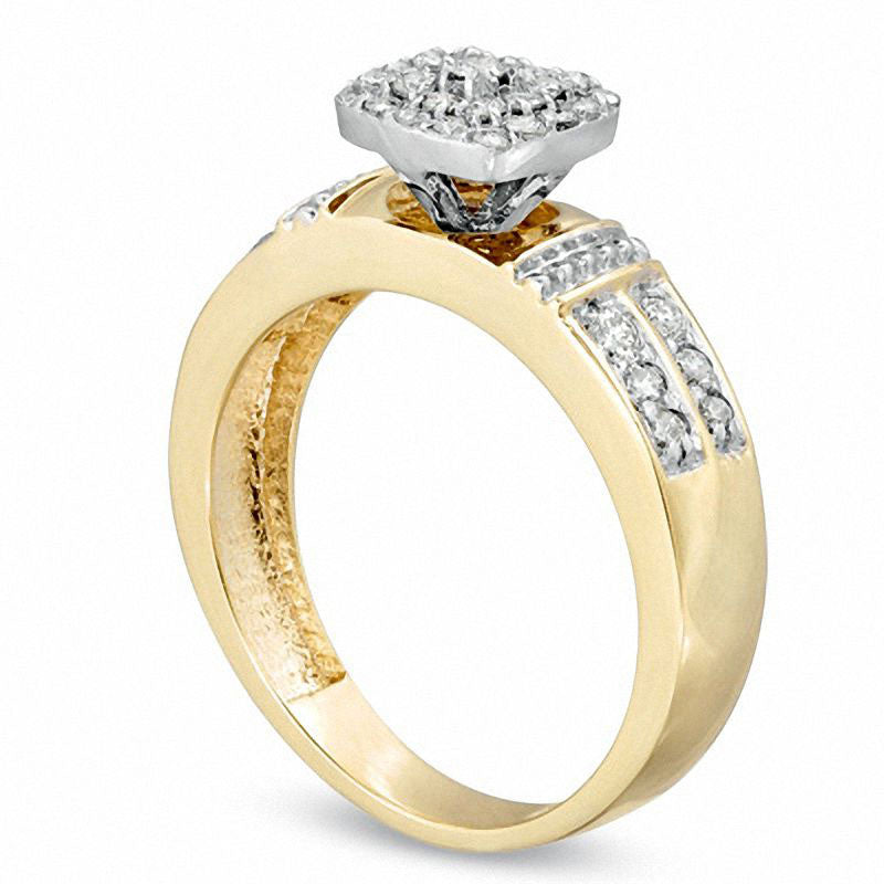 0.38 CT. T.W. Natural Diamond Cluster Double Row Engagement Ring in Solid 10K Yellow Gold