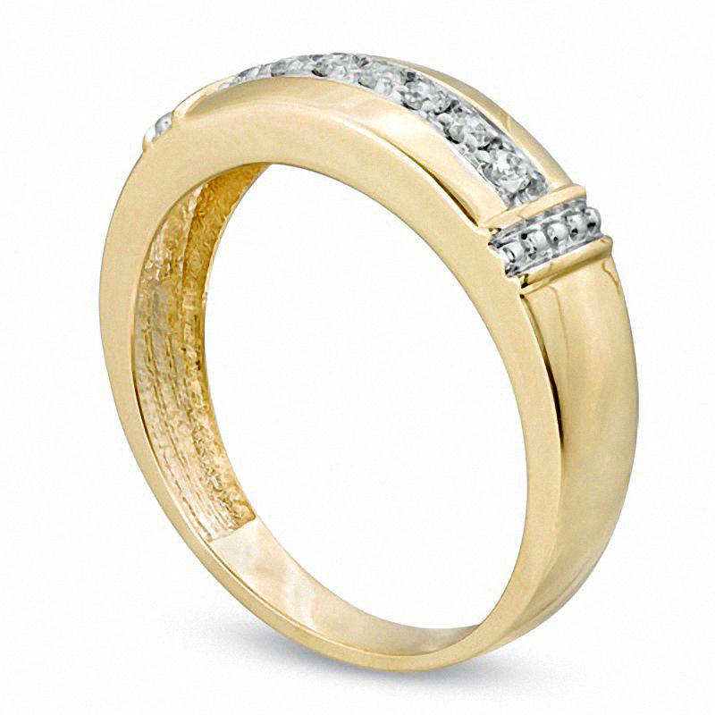 Men's 0.17 CT. T.W. Natural Diamond Collar Wedding Band in Solid 10K Yellow Gold