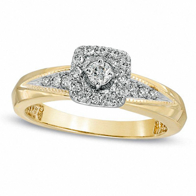 0.25 CT. T.W. Natural Diamond Square Frame Engagement Ring in Solid 10K Yellow Gold