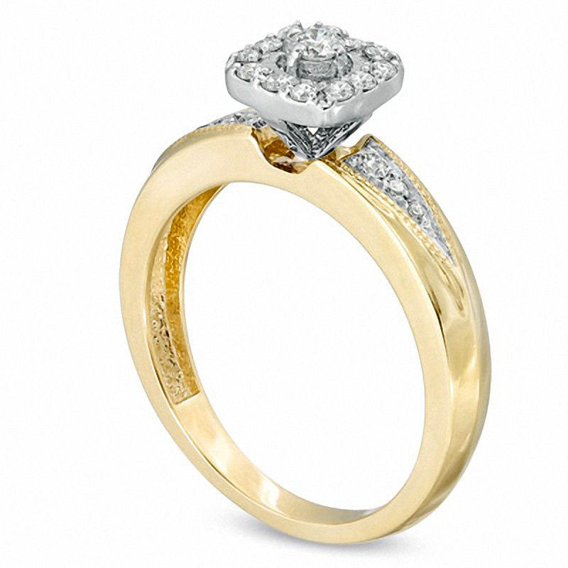 0.25 CT. T.W. Natural Diamond Square Frame Engagement Ring in Solid 10K Yellow Gold