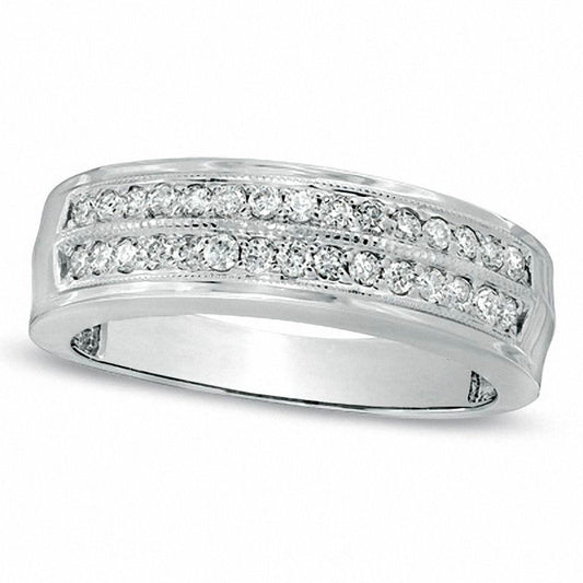 Men's 0.50 CT. T.W. Natural Diamond Double Row Wedding Band in Solid 10K White Gold