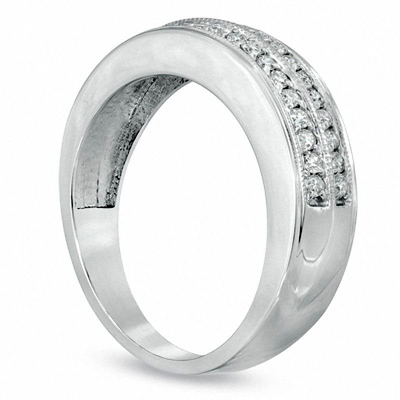 Men's 0.50 CT. T.W. Natural Diamond Double Row Wedding Band in Solid 10K White Gold