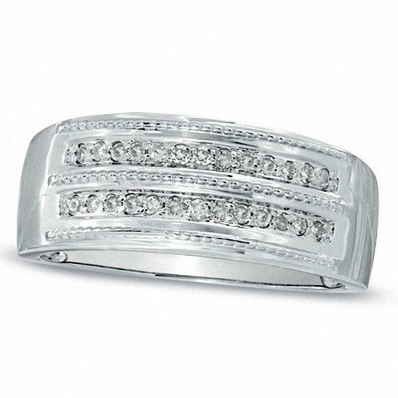 Men's 0.20 CT. T.W. Natural Diamond and Milgrain Wedding Band in Solid 10K White Gold