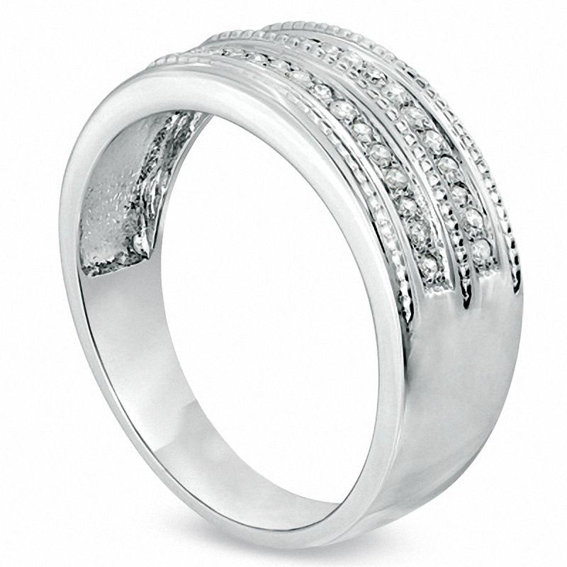 Men's 0.20 CT. T.W. Natural Diamond and Milgrain Wedding Band in Solid 10K White Gold