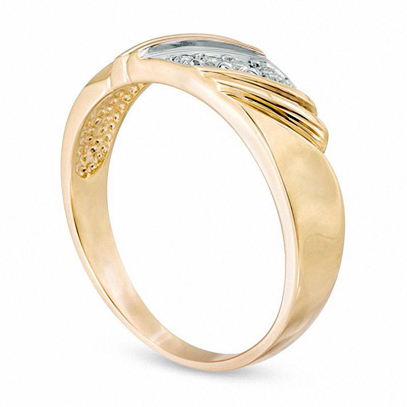 Men's Natural Diamond Accent Grooved Wedding Band in Solid 10K Yellow Gold