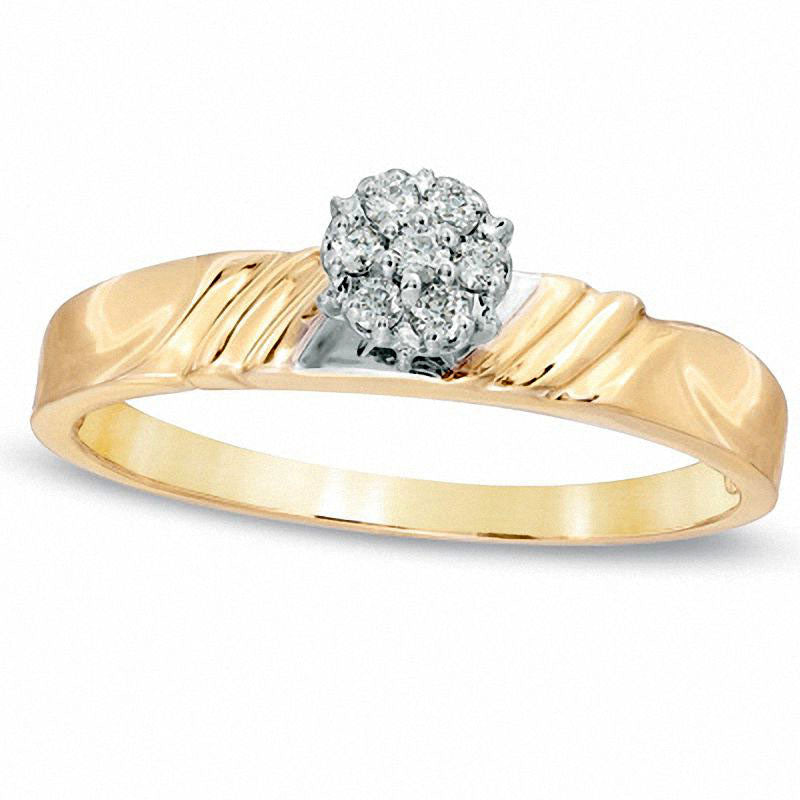 Natural Diamond Accent Cluster Grooved Engagement Ring in Solid 10K Yellow Gold