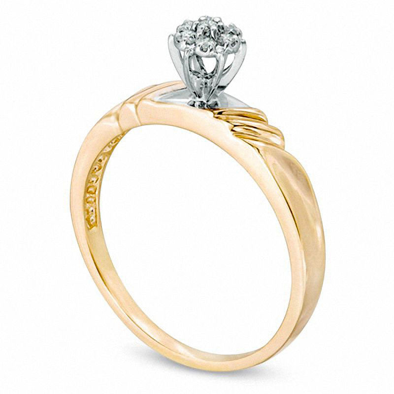 Natural Diamond Accent Cluster Grooved Engagement Ring in Solid 10K Yellow Gold