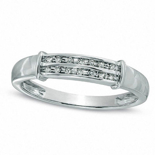 Men's 0.10 CT. T.W. Natural Diamond Double Row Wedding Band in Solid 10K White Gold