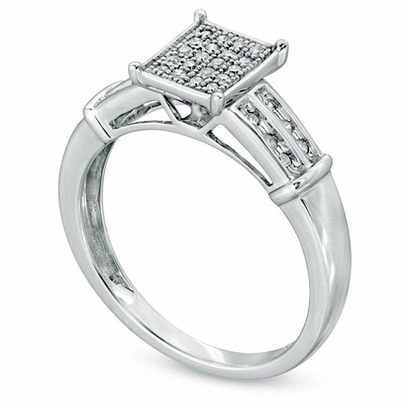 0.20 CT. T.W. Natural Diamond Rectangular Cluster Engagement Ring in Solid 10K White Gold