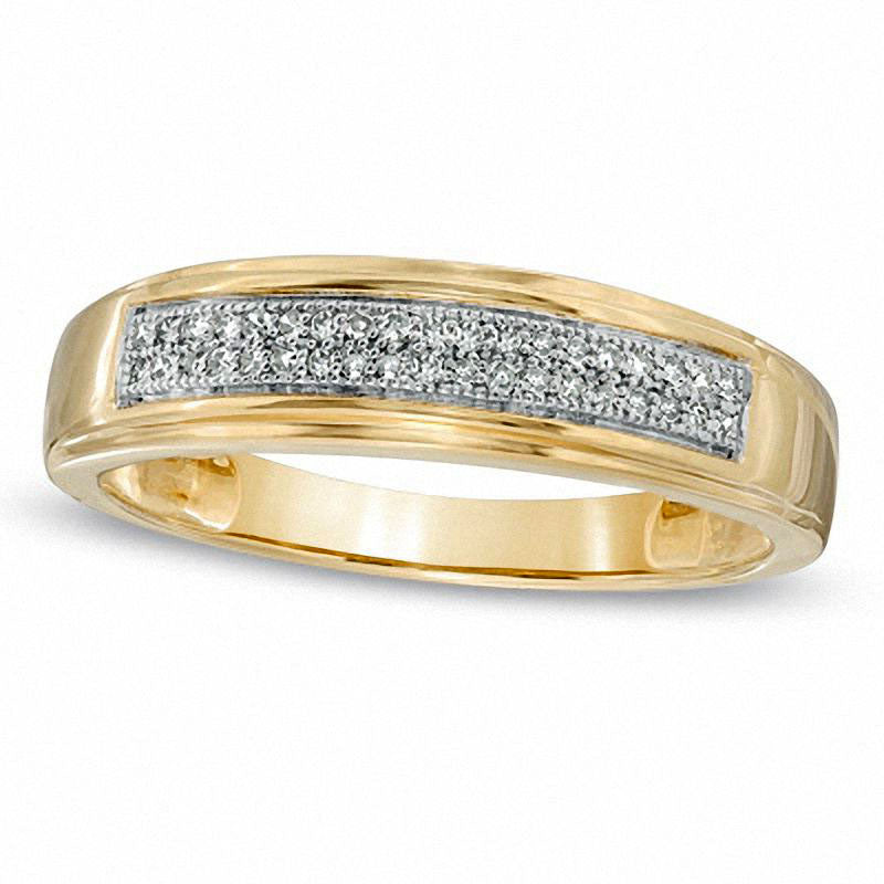 Men's 0.13 CT. T.W. Natural Diamond Wedding Band in Solid 10K Yellow Gold