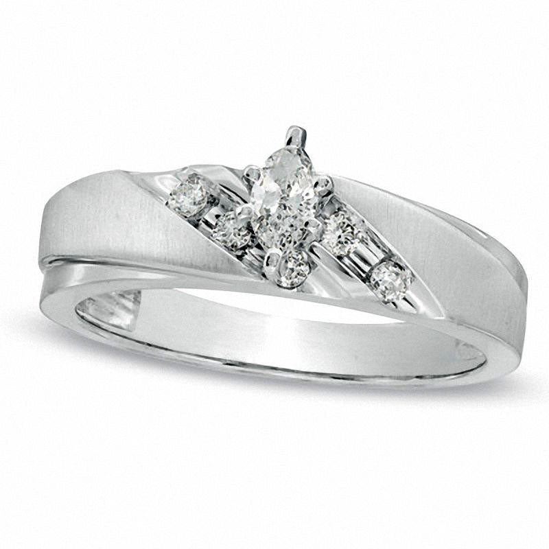 0.25 CT. T.W. Marquise Natural Diamond Grooved Engagement Ring in Solid 10K White Gold