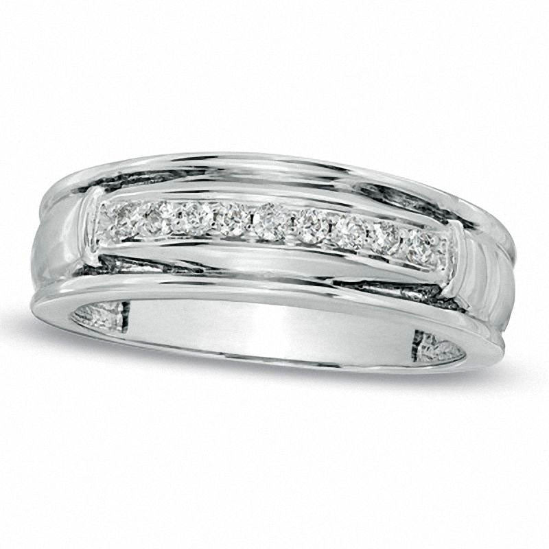 Men's 0.17 CT. T.W. Natural Diamond Wedding Band in Solid 10K White Gold