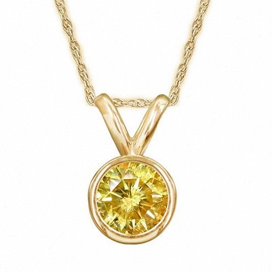 0.25 CT. Enhanced Yellow Natural Clarity Enhanced Bezel Set Solitaire Pendant in 14K Gold