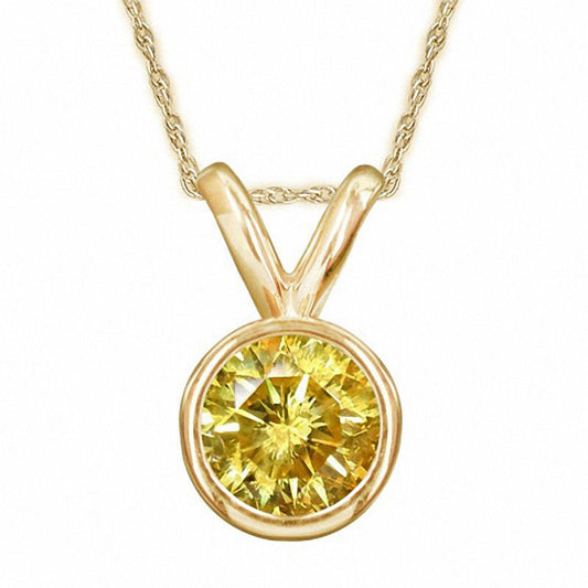 0.5 CT. Enhanced Yellow Natural Clarity Enhanced Bezel Set Solitaire Pendant in 14K Gold