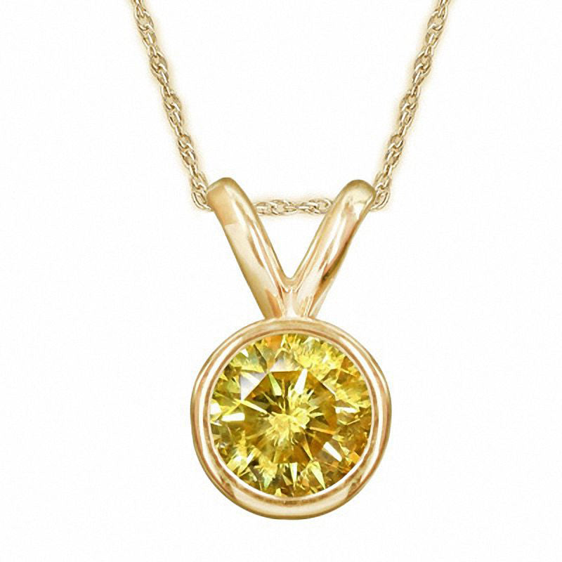 1 CT. Enhanced Yellow Natural Clarity Enhanced Bezel Set Solitaire Pendant in 14K Gold