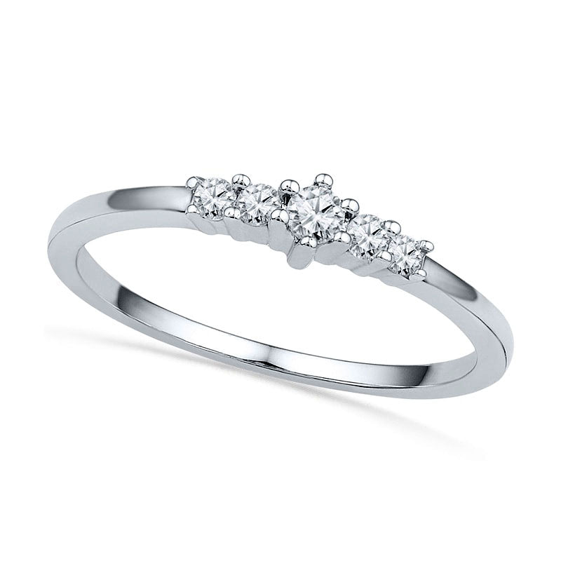 0.13 CT. T.W. Natural Diamond Five Stone Promise Ring in Solid 10K White Gold