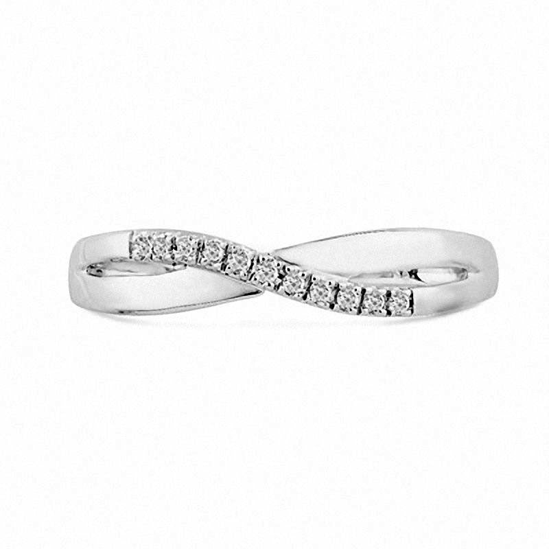 Natural Diamond Accent Criss-Cross Wave Band in Solid 10K White Gold