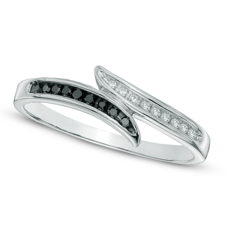 0.10 CT. T.W. Enhanced Black and White Natural Diamond Bypass Ring in Solid 10K White Gold