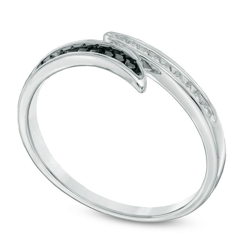 0.10 CT. T.W. Enhanced Black and White Natural Diamond Bypass Ring in Solid 10K White Gold