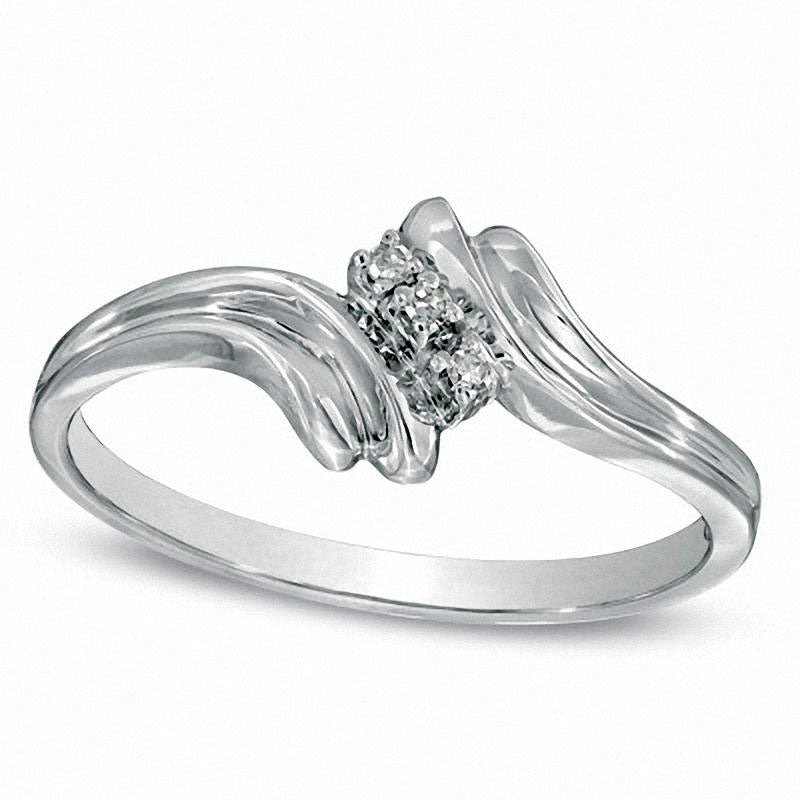 Natural Diamond Accent Three Stone Bypass Ring in Solid 10K White Gold