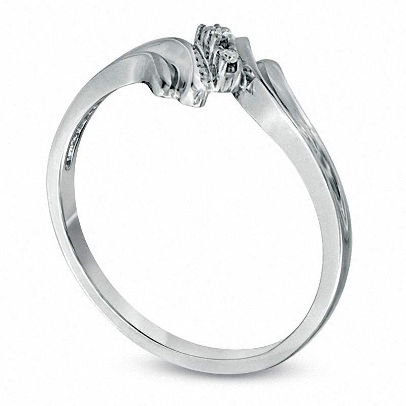 Natural Diamond Accent Three Stone Bypass Ring in Solid 10K White Gold