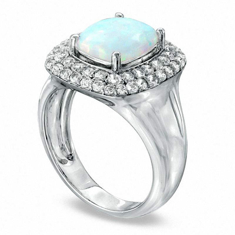 Cushion-Cut Lab-Created Opal and White Sapphire Ring in Sterling Silver