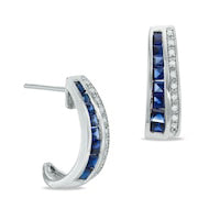 Princess-Cut Lab-Created Blue and White Sapphire Earrings in Sterling Silver