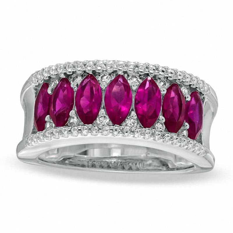 Marquise-Cut Lab-Created Ruby and White Sapphire Band in Sterling Silver