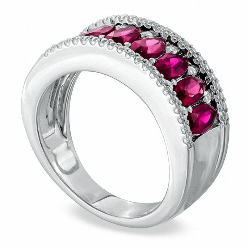 Marquise-Cut Lab-Created Ruby and White Sapphire Band in Sterling Silver