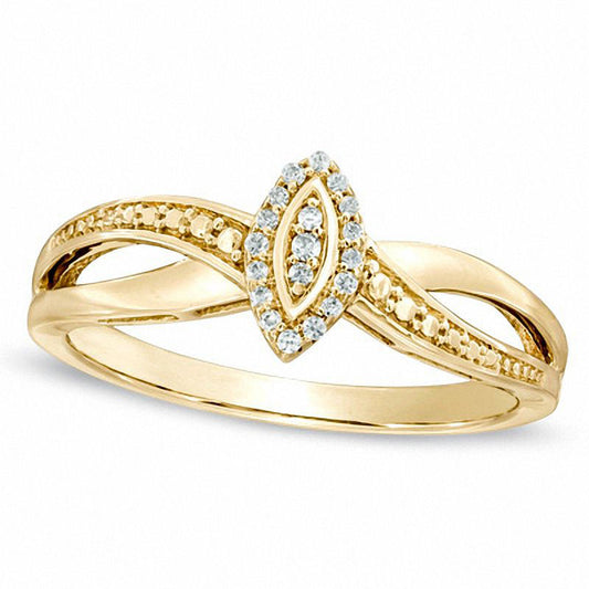 Natural Diamond Accent Marquise Frame Promise Ring in Solid 10K Yellow Gold